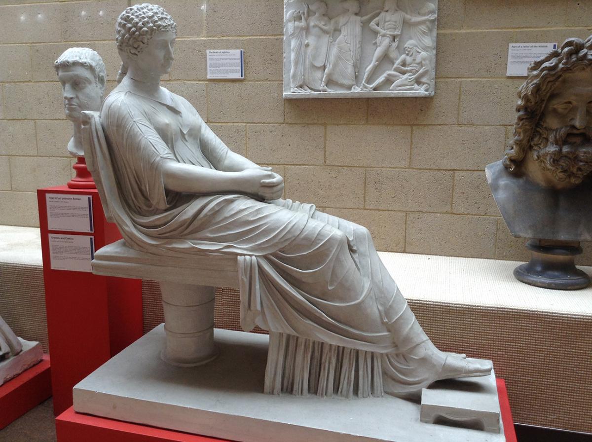 Statue Seated Roman Woman - side view