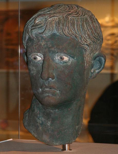 The head of a bronze statue of a man, with inlaid eyes